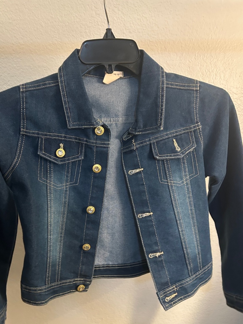 One Step Ahead Girls Dark Blue Denim Jacket with Gold Buttons